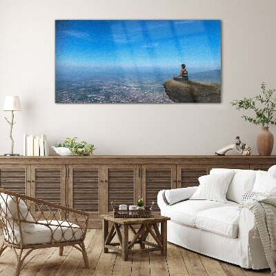 Meditation on the mountain top Glass Print