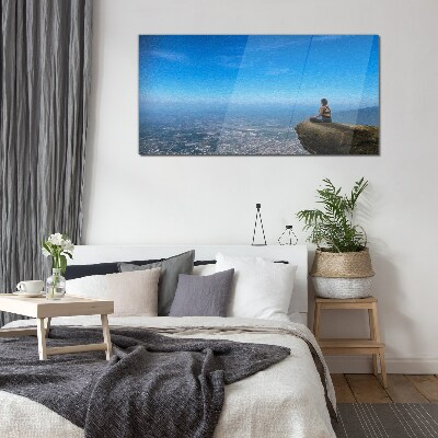 Meditation on the mountain top Glass Print