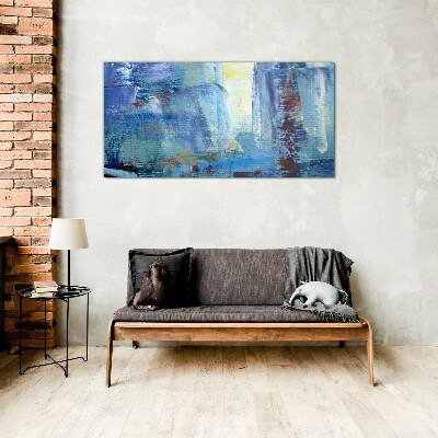 Abstract landscape in shades of blue Glass Print