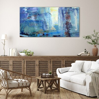 Abstract landscape in shades of blue Glass Print
