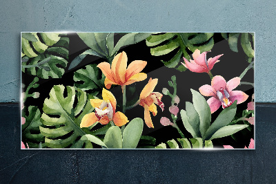 Tropical garden in watercolor Glass Print