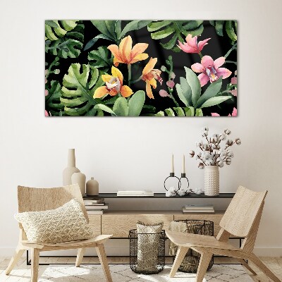 Tropical garden in watercolor Glass Print
