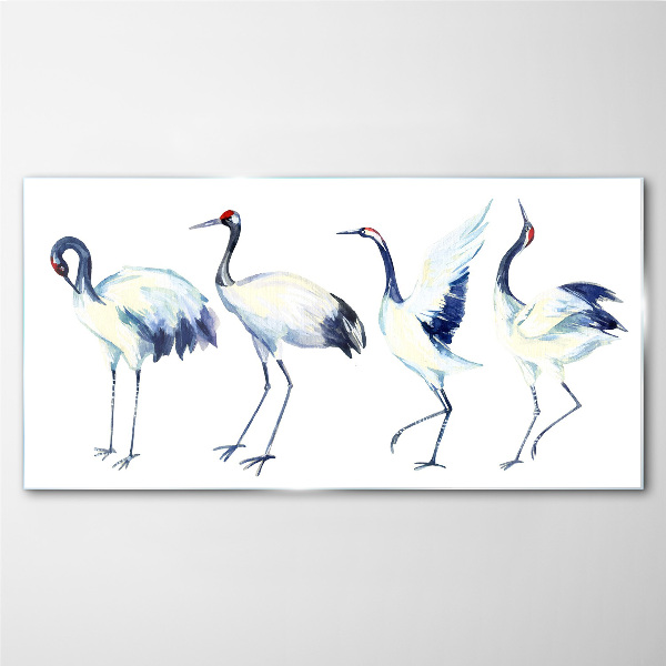 Dancing cranes in watercolor Glass Wall Art