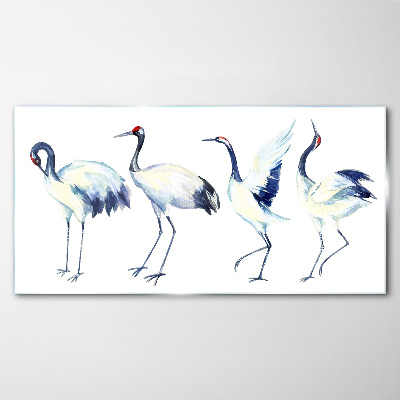 Dancing cranes in watercolor Glass Wall Art