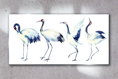 Dancing cranes in watercolor Glass Wall Art