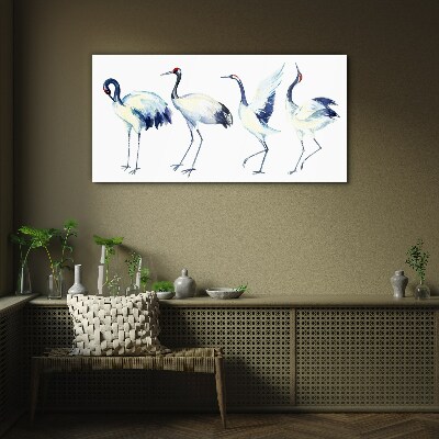 Dancing cranes in watercolor Glass Wall Art