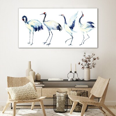 Dancing cranes in watercolor Glass Wall Art