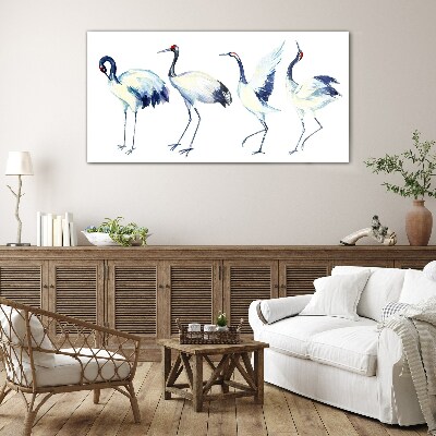 Dancing cranes in watercolor Glass Wall Art