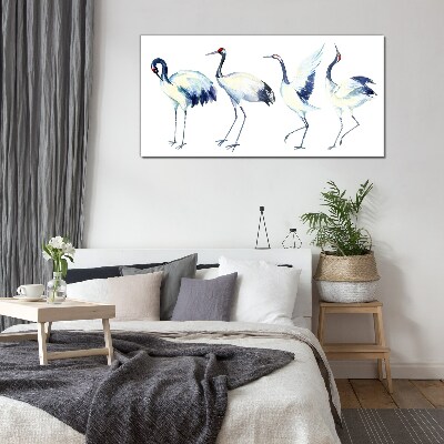 Dancing cranes in watercolor Glass Wall Art