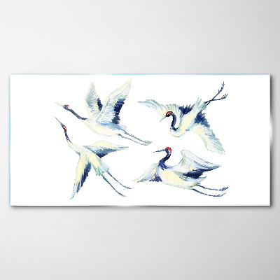 Dancing cranes in the blue Glass Wall Art