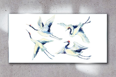 Dancing cranes in the blue Glass Wall Art