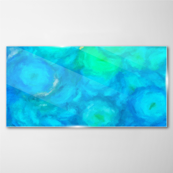 Turquoise circles in blue Glass Print