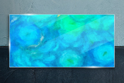 Turquoise circles in blue Glass Print