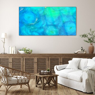 Turquoise circles in blue Glass Print