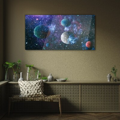 Cosmic Planetary Landscape Glass Print