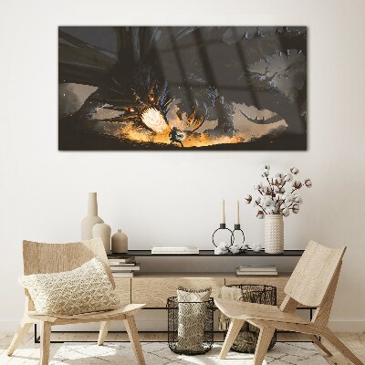 Dragon in the Heat of Battle Glass Print