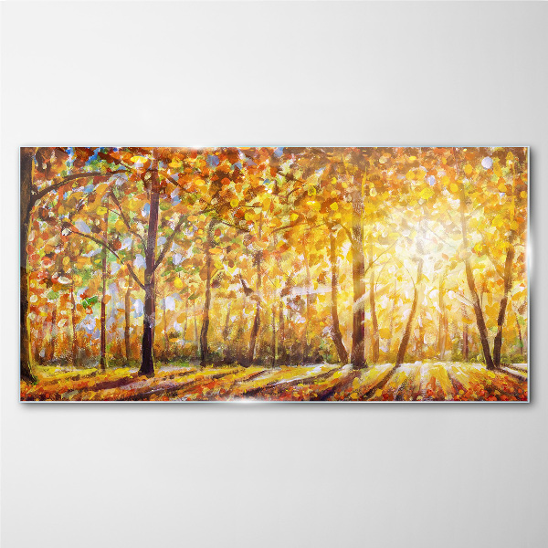 Golden autumn in the forest Glass Print