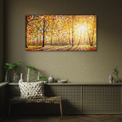 Golden autumn in the forest Glass Print