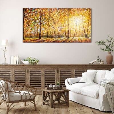 Golden autumn in the forest Glass Print