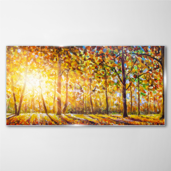 Golden autumn in the forest Glass Print