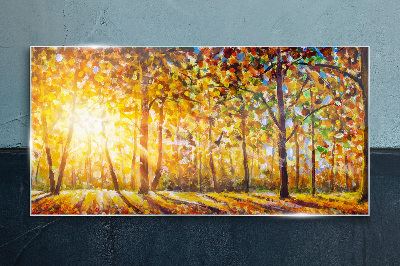 Golden autumn in the forest Glass Print