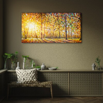 Golden autumn in the forest Glass Print