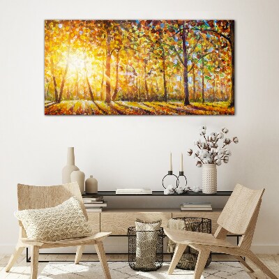 Golden autumn in the forest Glass Print