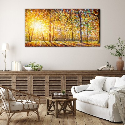 Golden autumn in the forest Glass Print