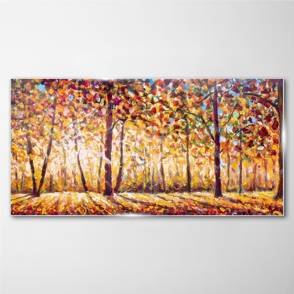 Golden autumn in the forest Glass Print