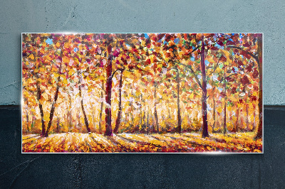 Golden autumn in the forest Glass Print