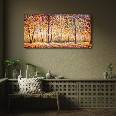 Golden autumn in the forest Glass Print
