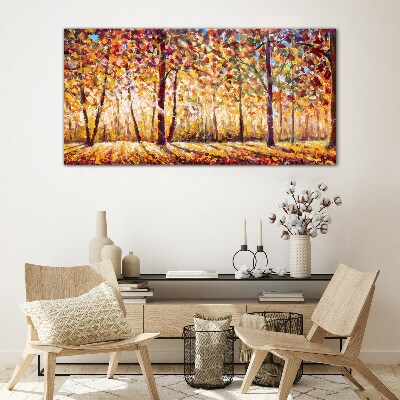 Golden autumn in the forest Glass Print