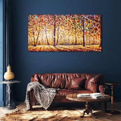 Golden autumn in the forest Glass Print