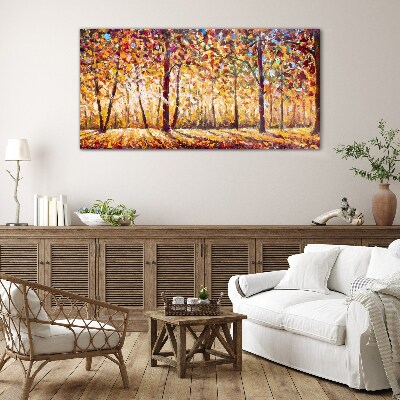 Golden autumn in the forest Glass Print