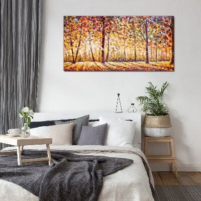 Golden autumn in the forest Glass Print