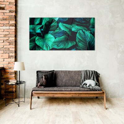 Green tropical leaves Glass Print