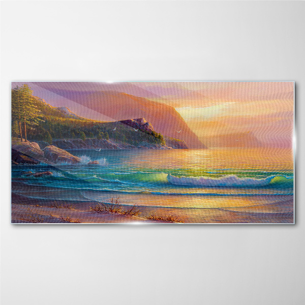 A quiet morning by the sea Glass Print