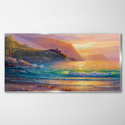 A quiet morning by the sea Glass Print