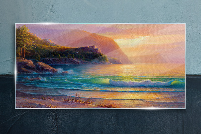 A quiet morning by the sea Glass Print