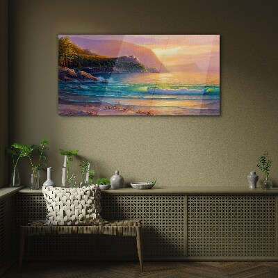 A quiet morning by the sea Glass Print