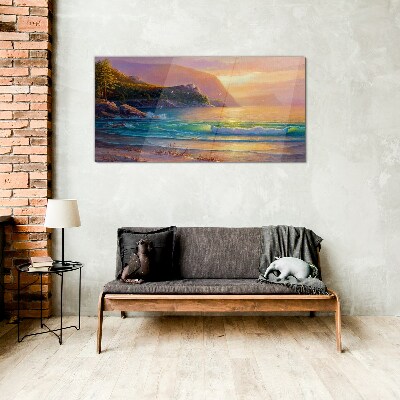 A quiet morning by the sea Glass Print