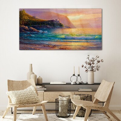 A quiet morning by the sea Glass Print