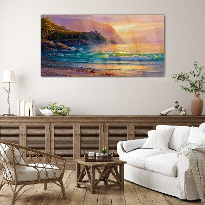 A quiet morning by the sea Glass Print