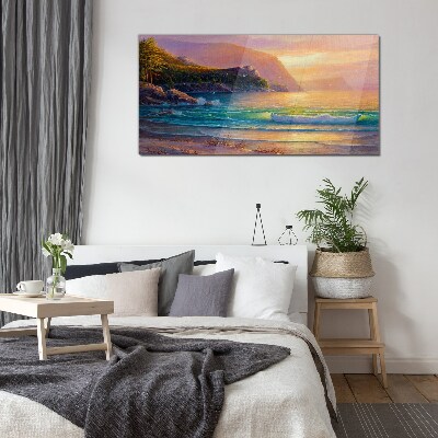 A quiet morning by the sea Glass Print