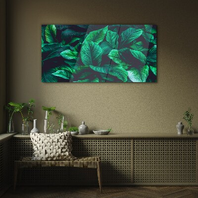 Green Symphony of Leaves Glass Print