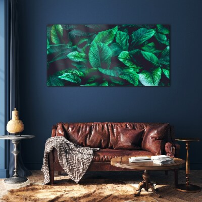 Green Symphony of Leaves Glass Print