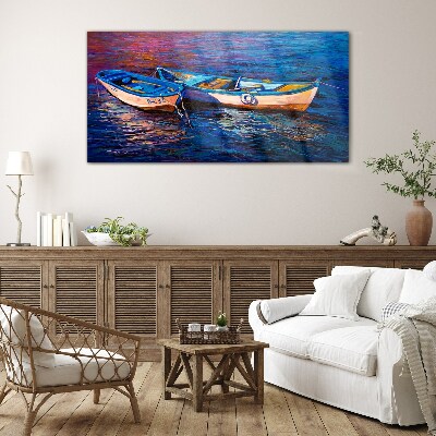 Boats sea water waves Glass Wall Art