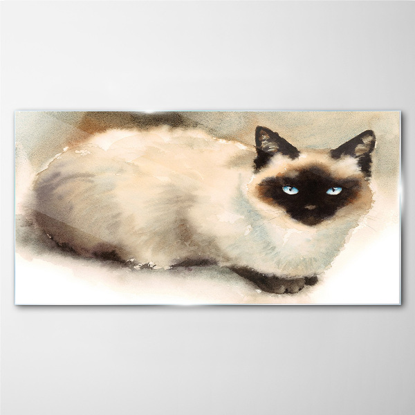 Siamese Cat in Soft Watercolors Glass Wall Art