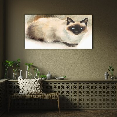 Siamese Cat in Soft Watercolors Glass Wall Art