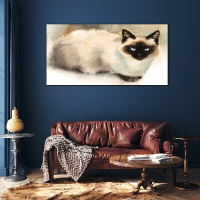Siamese Cat in Soft Watercolors Glass Wall Art